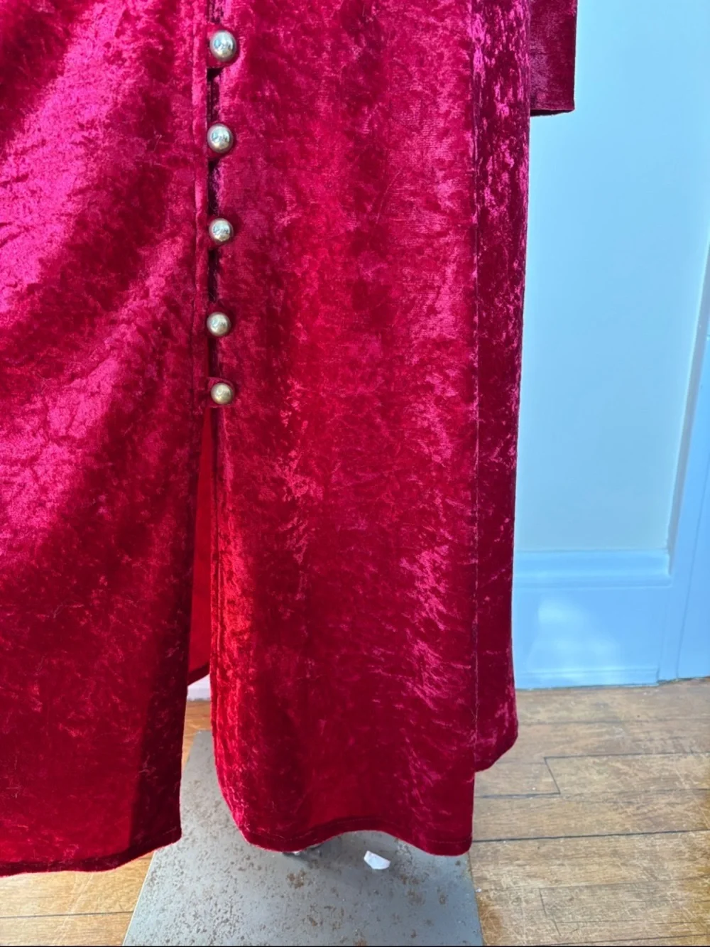 Vintage Red Crushed Velvet Long Sleeve Full Button-Front Corset Back
